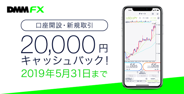 口座開設・新規取引 20,000円キャッシュバック! 2019年5月31日まで