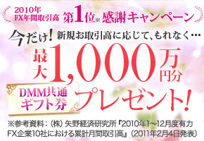 2010年FX年間取引高第1位　感謝キャンペーン