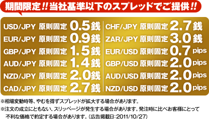 期間限定!!当社基準以下のスプレッドでご提供!!