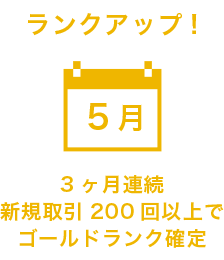 5月 ランクアップ! 3ヶ月連続 新規取引200回以上でゴールドランク確定