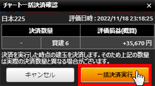 『DMMCFD PLUS』チャート一括決済確認画面