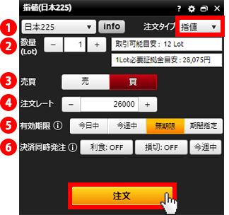 『DMMCFD PLUS』指値注文画面