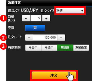 『DMMFX PLUS』指値注文画面
