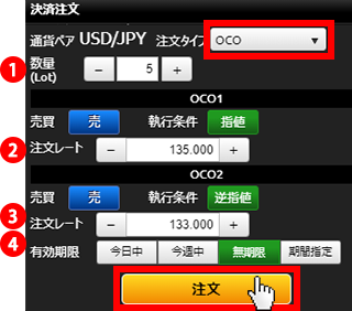 『DMMFX PLUS』OCO注文画面
