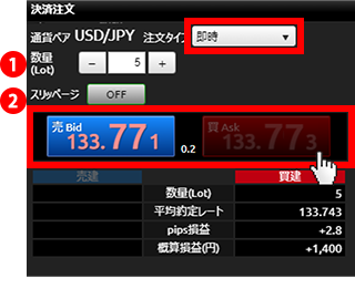 『DMMFX PLUS』即時注文画面