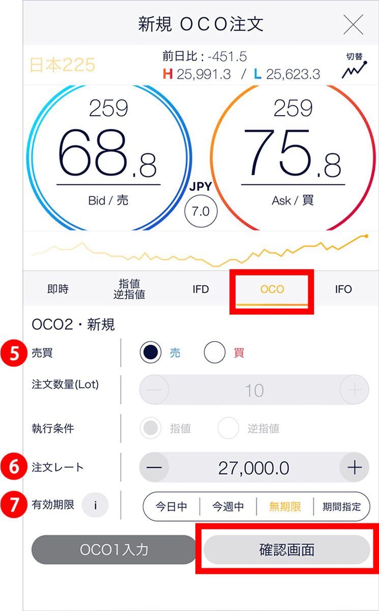 『スマホアプリ DMMCFD』OCO2入力画面