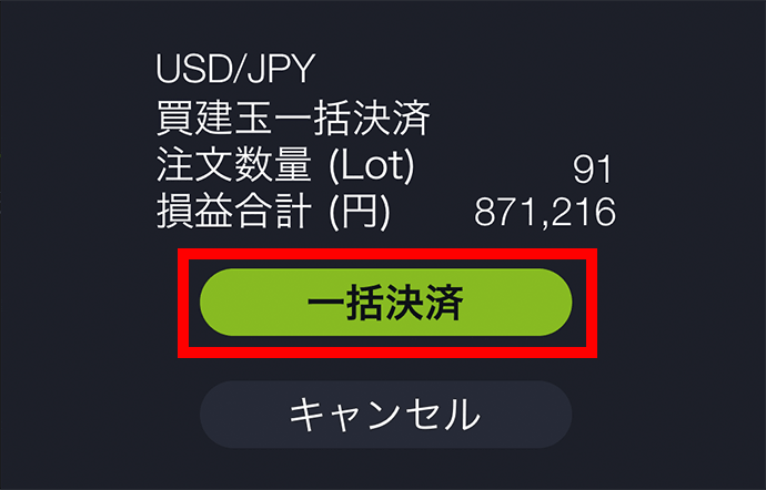 『スマホアプリ DMMFX』一括決済確認画面