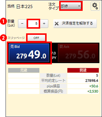 『DMMCFD STANDARD』即時注文画面